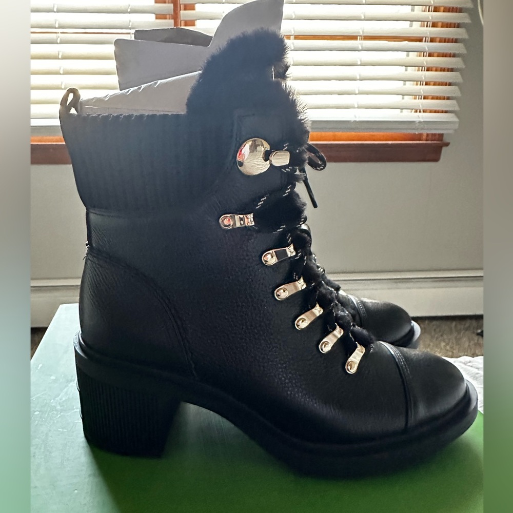 Kate Spade Black Walker Ankle Boots with Fur Trim 7.5